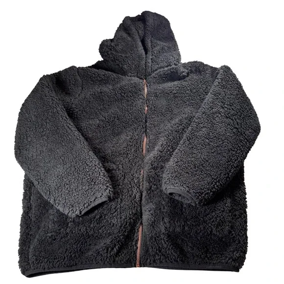 Volcom‎ Kids Black Fuzzy Fleece Hooded Jacket Size XL 12