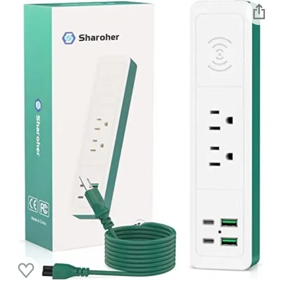 Sharoher Power Strip with 10W Fast Wireless Charging,2 Outlets,2 USB Ports