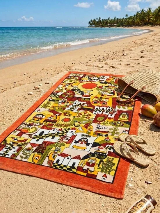 1970s Hilasal La Palma El Salvador Folk Art Beach Towel 35x68