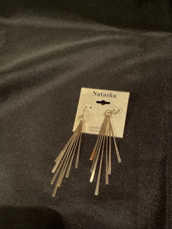 Natasha Couture Gold Fan Strip Drop Earrings