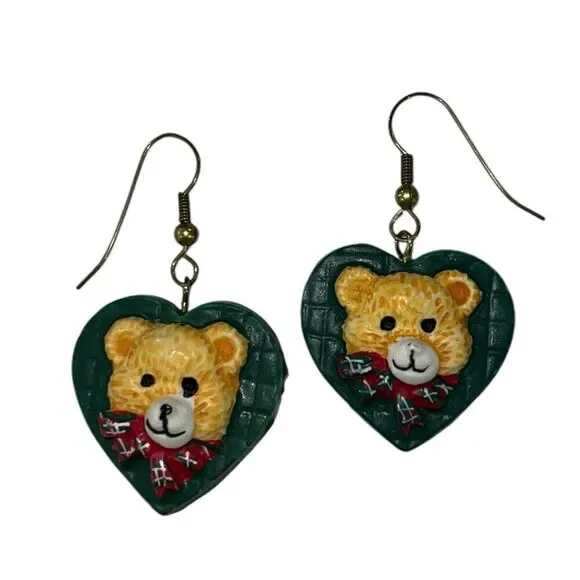 Teddy Bear Earrings Ralph Lauren Inspired Handmade Ceramic Dangly