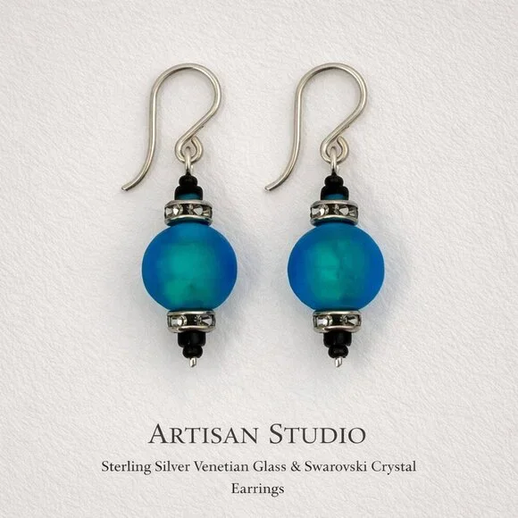 Sterling Silver Venetian Glass & Swarovski Crystal Earrings | Artisan Studio