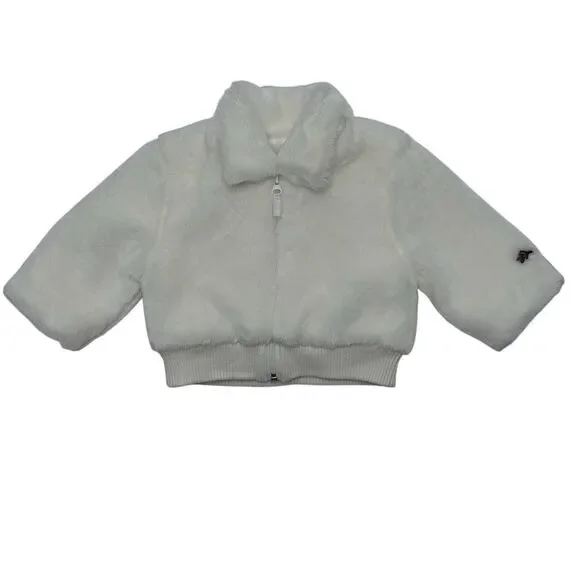 Roots Girls 6-12 Months White Full Zip Long Sleeve Logo Faux Fur Jacket Coat‎