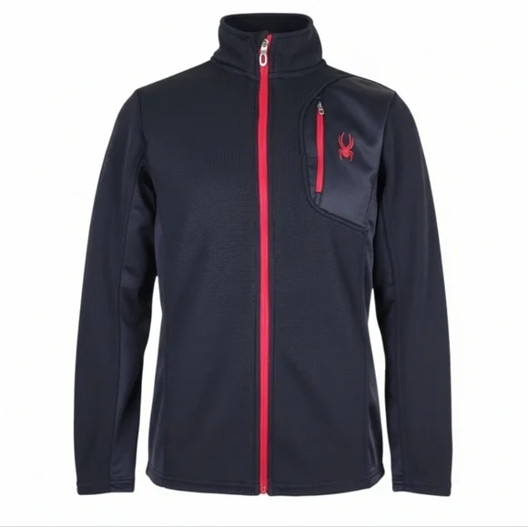 Spyder Sweater Jacket Girls XL  18/20 Black Red Trim Full Front Zip Pockets