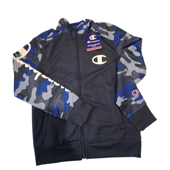 Champion Navy Camo Zip Lightweight Jacket Boys Sz Small NWT Pockets (A-14)