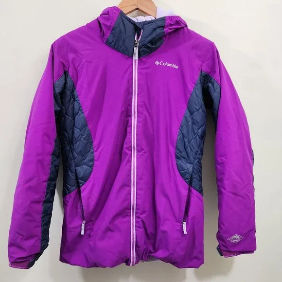 Columbia girl size‎ large zip front purple with gray quilting accent winter coat