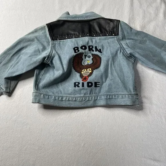 Born to Ride Denim toddler 3T jacket Biker blue jean jacket Go Baby Tag