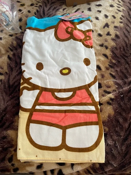 Hello Kitty Coral Pink & Aqua Beach Towel