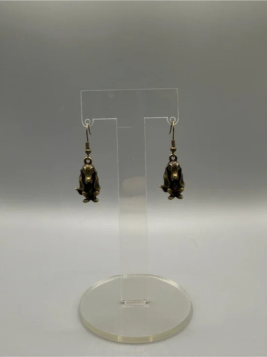 Antique Bronze Basset Dangle Earrings - Handmade #E0465C