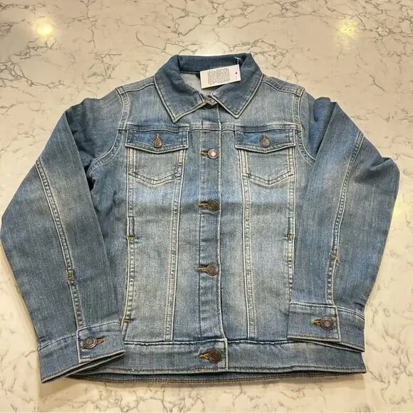 NWT Lands‎ End Denim Blue Jean Snap Button Jacket Size Medium Youth 8