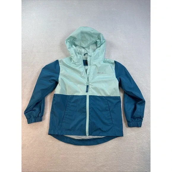 Eddie Bauer Girls Hooded Windbreaker Jacket‎ Blue Teal Lightweight Size 5/6