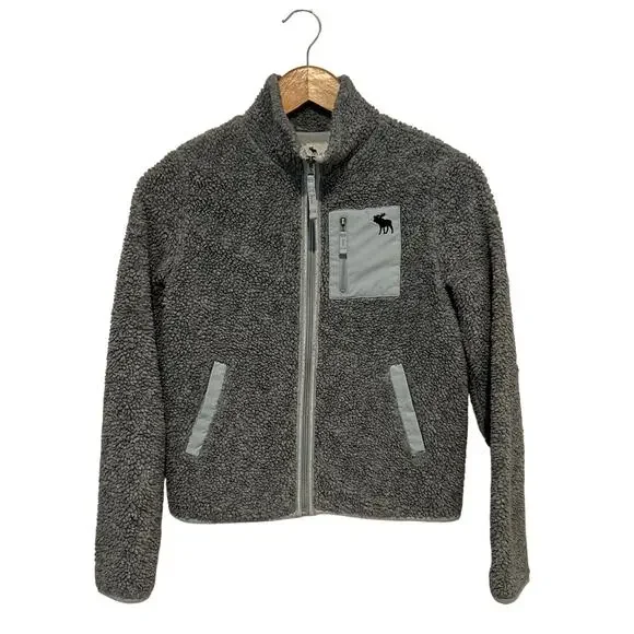 Abercrombie Kids Fleece Jacket Size 11/12 Gray Blue Pockets Outdoor