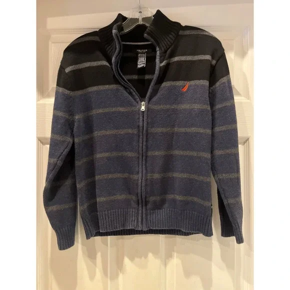 Nautica  Striped Full Zip Knit Sweater Jacket Size M‎ 10-12
