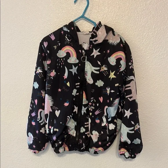 Kids Unicorn Print Black Jacket‎