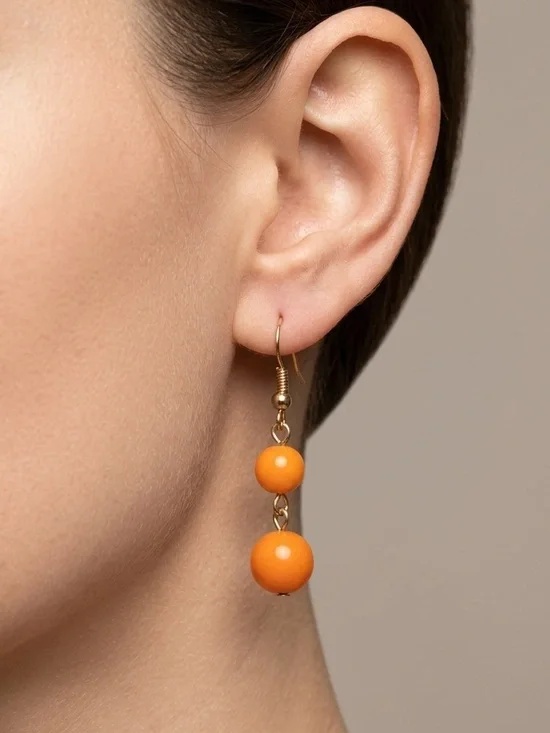Vintage Double Ball Earrings | Yellow Orange Bead Dangle 60s 70s