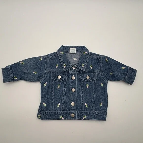 Silverwear Jeans Jacket Girls 12 Blue Denim Floral Embroidered Button Front