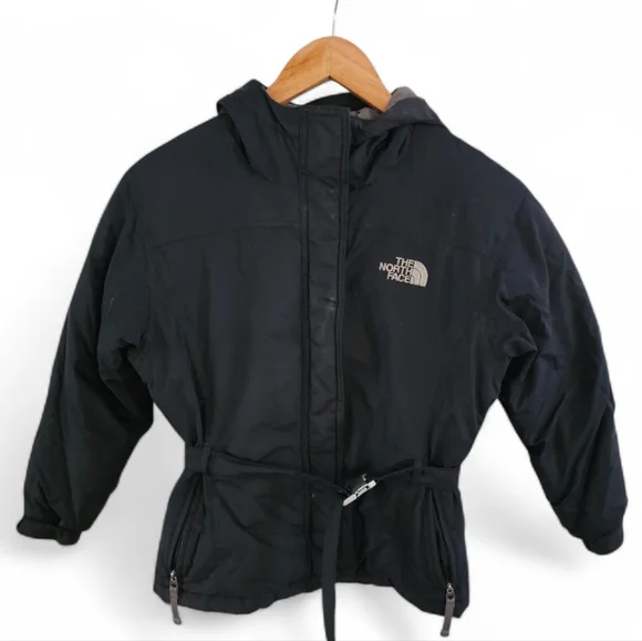 The North Face Hyvent 550 Down Belted Jacket Black Parka Hooded‎ Girls Mediun