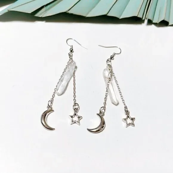 Silver crystal drop earrings S73