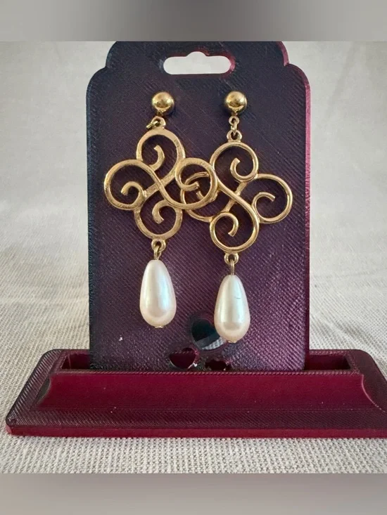 Gold Filigree Drop Earrings with Pearl Teardrops