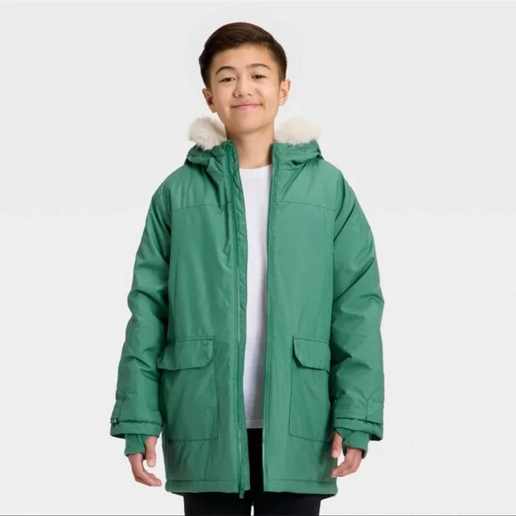 All In Motion Kids Hooded Parka Jacket - Green Size Extra Small (X/S) NWT