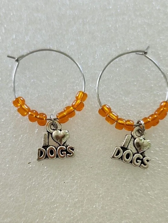 I Love Dogs Orange Beaded Pet Charms