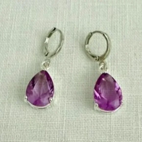 Purple Crystal Dangle Earrings Boho Coquette Fairycore Jewelry