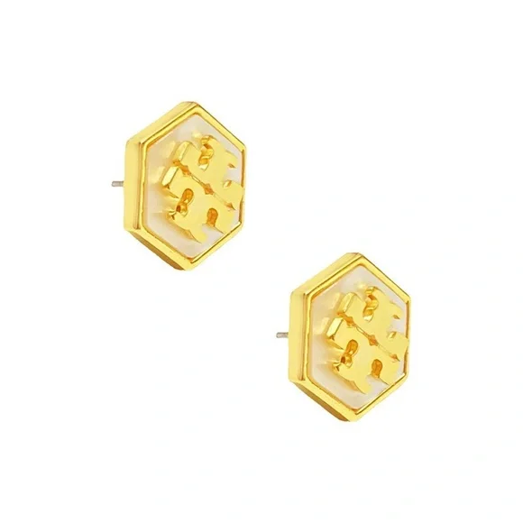 Tory Burch Gold Hexagon Stud Earrings