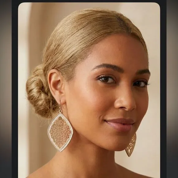 5/$25 New Gold Filigree Marquise Dangle Earrings – Boho Statement Jewelry