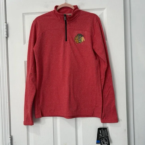 Chicago Blackhawks NHL 1/4 Zip Youth Boy's Pullover Jacket‎ Large 14/16 Red NWT