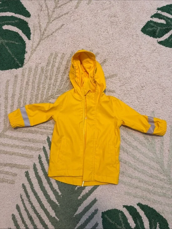 Cat & Jack Yellow Hooded Kids Raincoat with Reflective Stripes