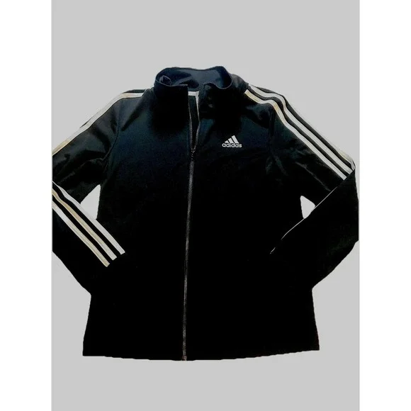 Adidas Track Jacket Youth 10/12 Black & White Stripes - Zip Up - Athletic Jacket