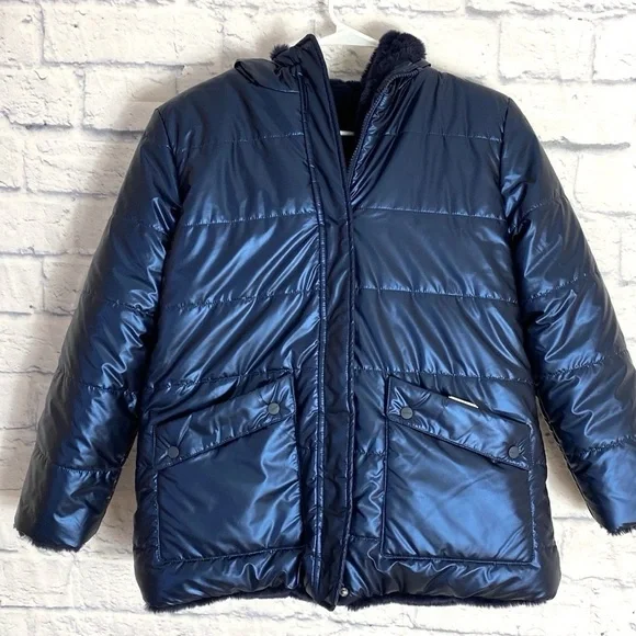 Mayoral blue metallic faux fur reversible jacket