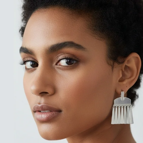 Kendra Scott Layne Metal Fringe Statement Earrings Silver Tone