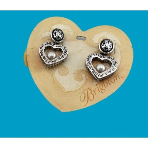 Brighton Sorority Row Pearl Post Dangle Earrings Silver Plated