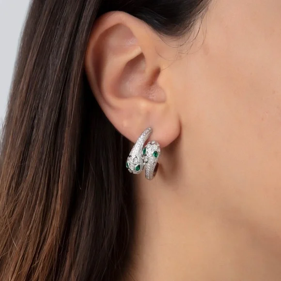 Snake Earrings | 925 Sterling Silver | Emerald Eyes | Luxury Jewelry