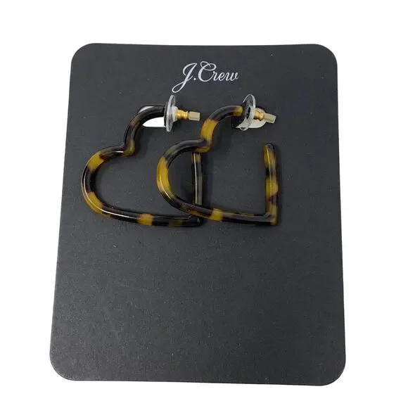 J.Crew Heart Hoop Earrings In Acetate Tortoise Shell NEW