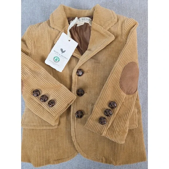 HOPE & HENRY Boys 6-12‎ Mos Corduroy Blazer Holiday Elbow Patches Organic NEW