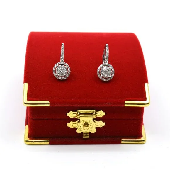 Diamond Halo Cluster Drop Earrings (3/4 ct. t.w.) in 14k White Gold