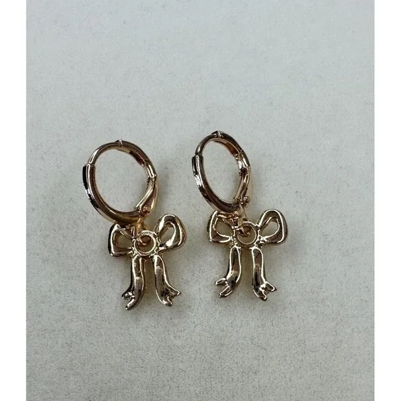 Ribbon Bow Dangling Earrings Gold Plated Sterling Silver Hypoallergenic New