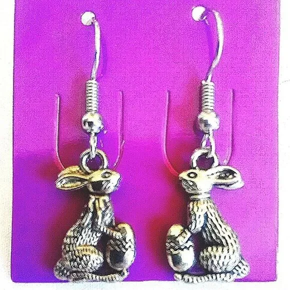 Womens Handmade Easter Bunny And Egg Earrings