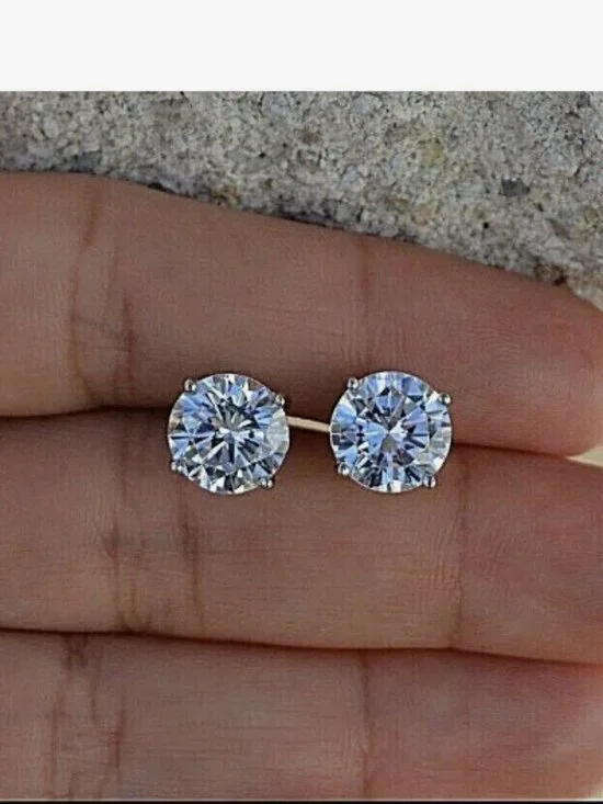 Massive 5 Carat Round White 14k Gold Lab Diamond Earrings
