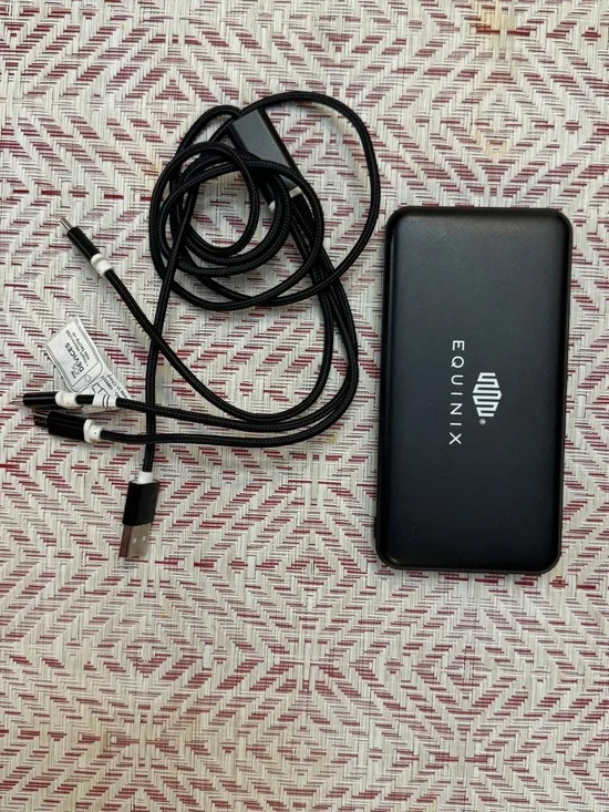 Black Portable Power Bank 10,000 mAh with 3 in 1 USB Charging Cable
