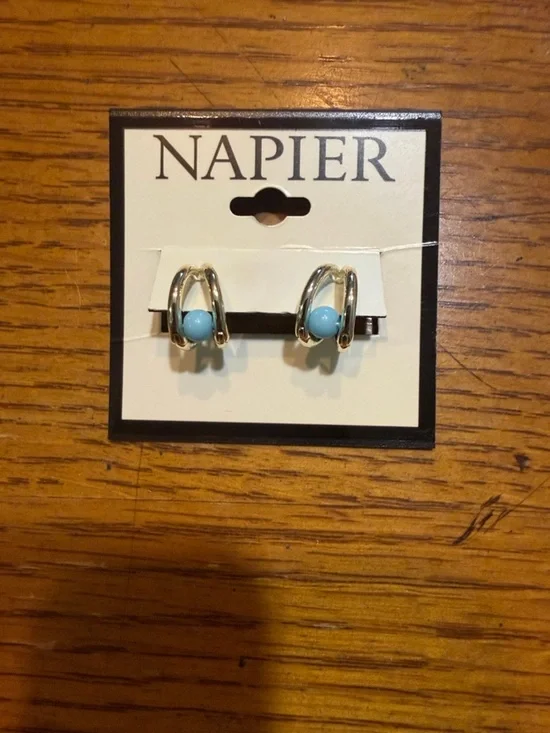 Napier Silver-Tone Hoop Earrings with Aqua Blue Beads