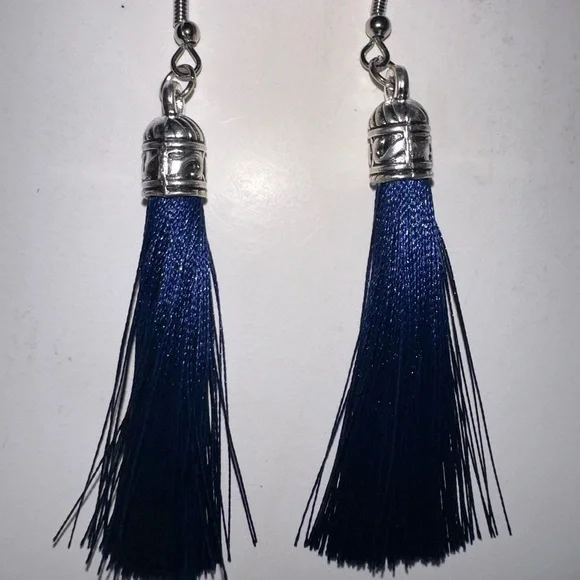Navy blue tassel earrings