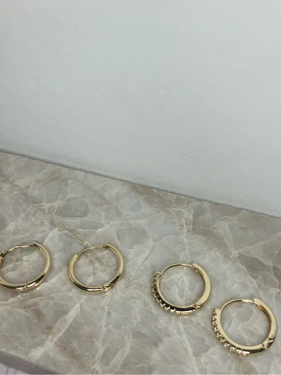 14K Gold Plated Huggie Hoop Earrings Set – 2 Pairs | 14mm CZ Tennis Huggies