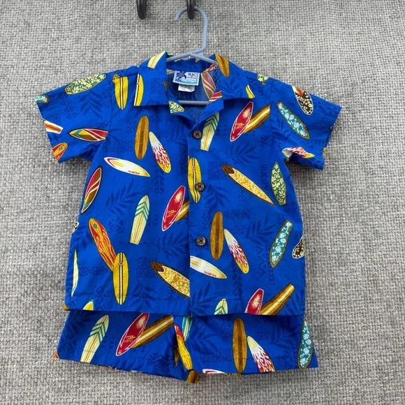 RJC Hawaiian Cabana Kids 3T 2pc Set 100 Cotton Blue Surfboard Print Hawaii Made