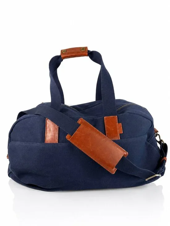 AWAY Travel Weekender Navy Blue Canvas Leather Trim Duffel Bag