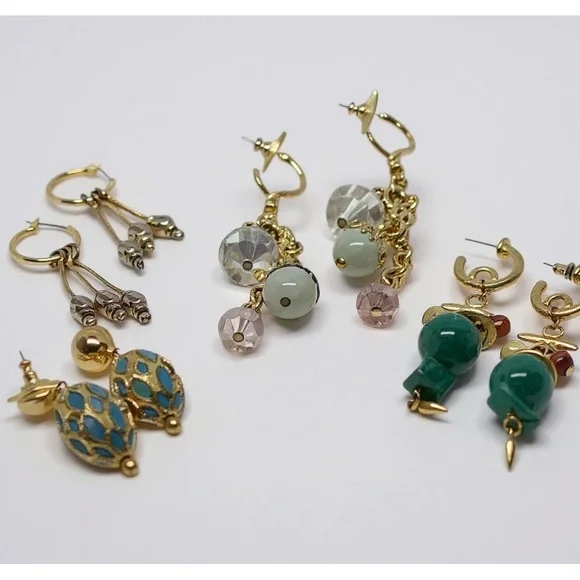 Vintage Earring Lot Gold-Tone Dangle Pierced