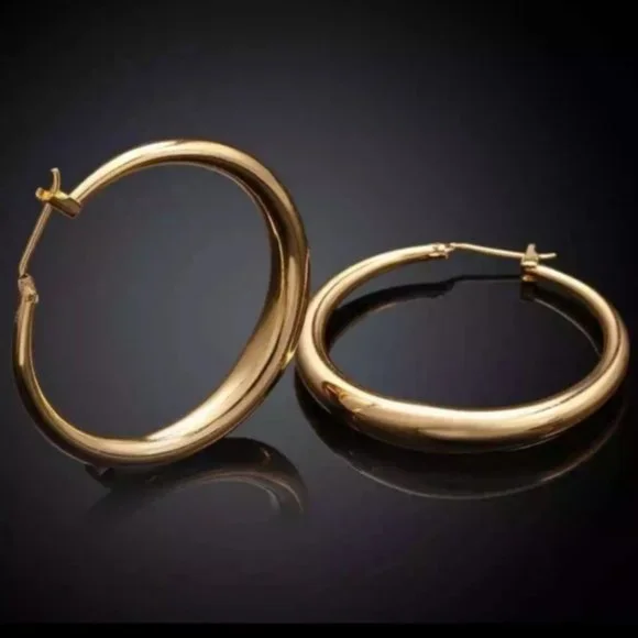 New 18K Gold Plated Stud Hoop Earrings