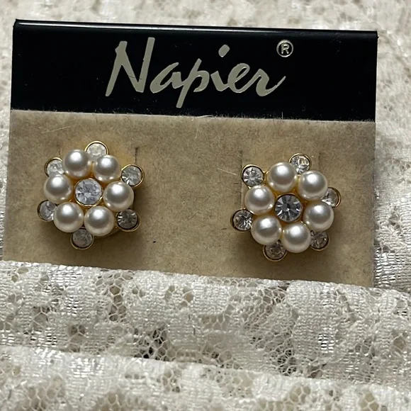 Napier/vintage gold with pearl and crystal earrings *